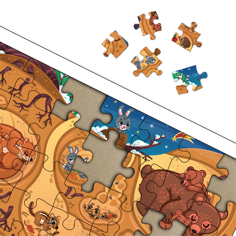 Baby Animals & Burrow 35 Piece Wooden Puzzle for Kids