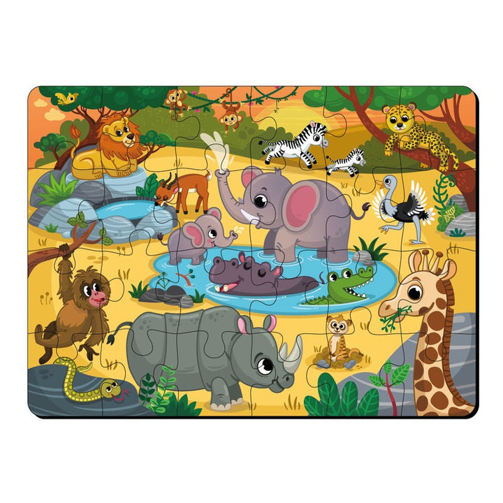 Wild Safari Animals 24 Pieces Wooden Jigsaw Floor Puzzle