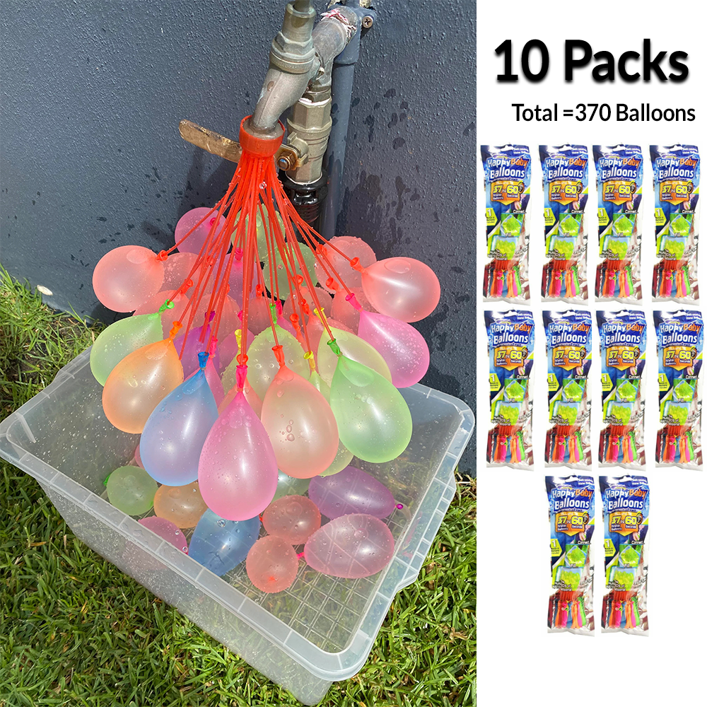 Pack of 10 Fill and Tie 37 Water Balloons in 60 Seconds Self Sealing Water Balloons (Total 370 Balloons)
