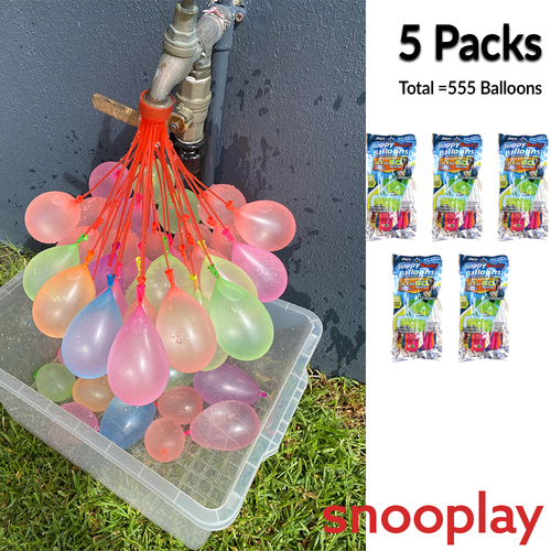 Pack of 5 Fill Magic Water Balloons | No Need to Tie Knots Crazy Quick Fill in 60 Seconds with 1 Universal tap Adaptor | Assorted Colors