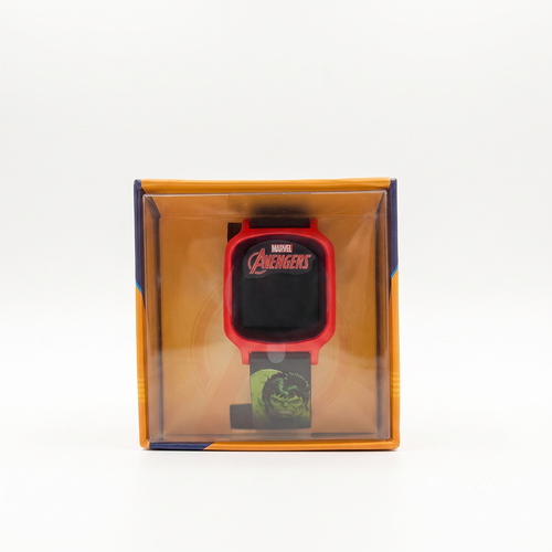 Original Marvel Avengers Digital Watch for Kids with Flashing Lights - Red Dial, Green Strap
