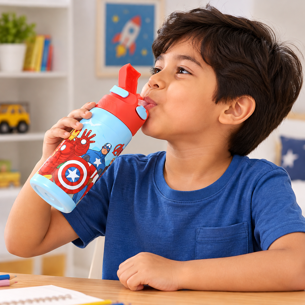 Licensed Marvel Avengers Insulated Sipper Water Bottle for Kids | 400 ml | Stylish & Portable Bottle