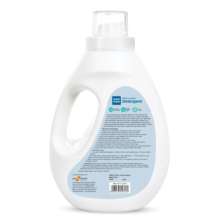 Mee Mee Baby Liquid Detergent | Safe for Mother’s Hands & Baby’s Skin | Anti-Bacterial, Removes Stains & Odor, Hypoallergenic | Mild Scent- 1.5 L