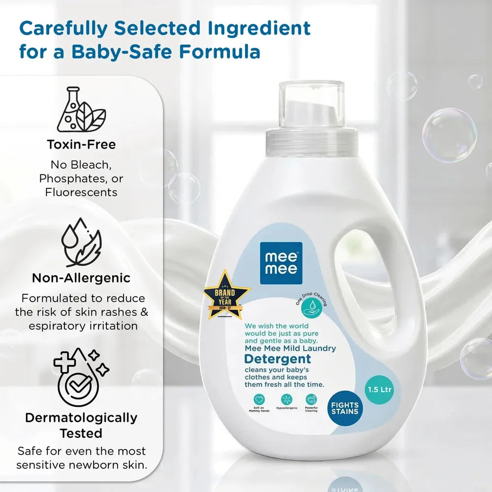 Mee Mee Baby Liquid Detergent | Safe for Mother’s Hands & Baby’s Skin | Anti-Bacterial, Removes Stains & Odor, Hypoallergenic | Mild Scent- 1.5 L