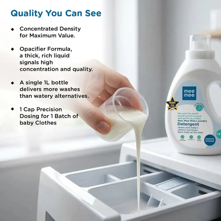 Mee Mee Baby Liquid Detergent | Safe for Mother’s Hands & Baby’s Skin | Anti-Bacterial, Removes Stains & Odor, Hypoallergenic | Mild Scent- 1.5 L