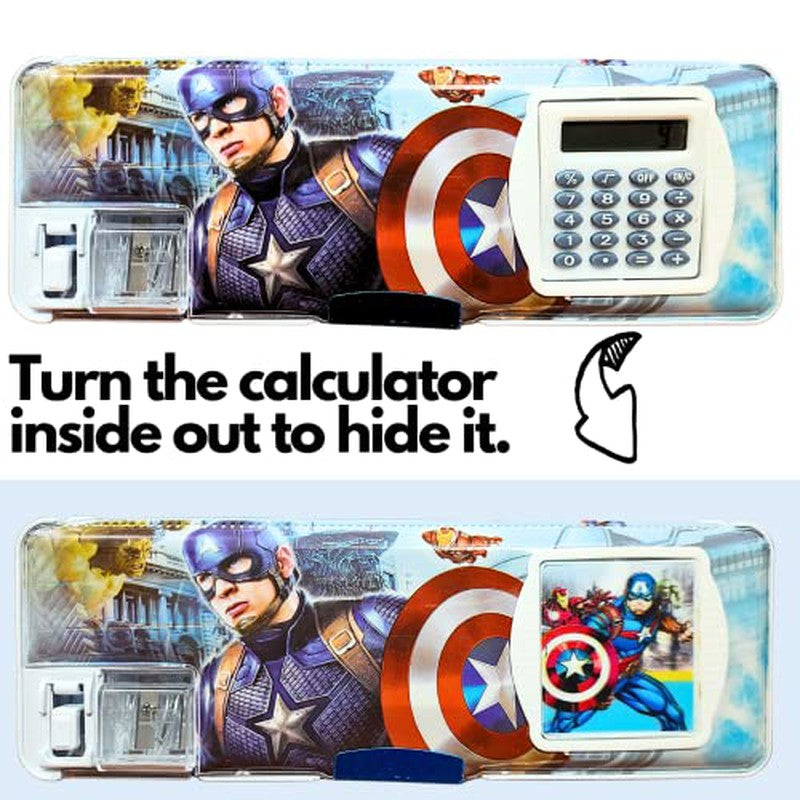 Compass Box | Pencil Box | Captain America| Inbuild Sharpener & Calculator (Captain America Pencil Box with Calculator)