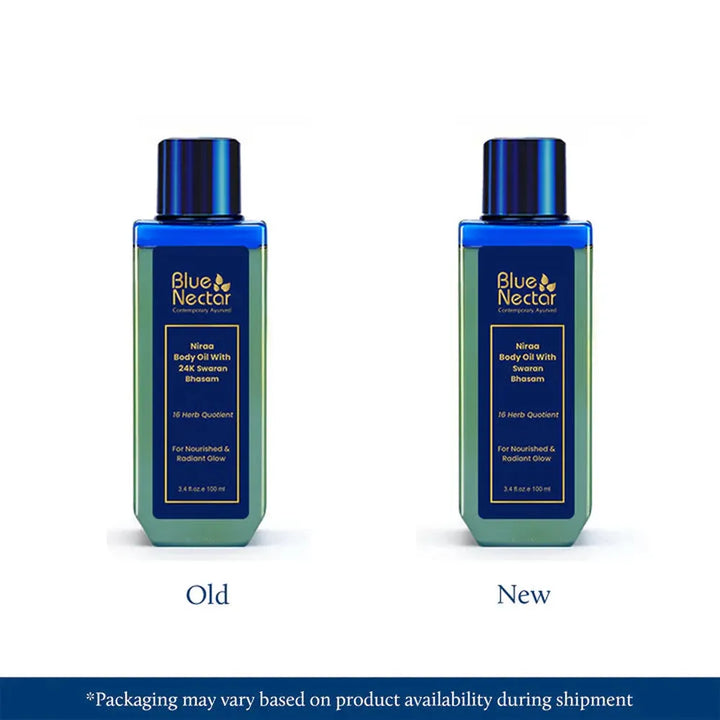 Blue Nectar Gold Shimmer Body Oil with Swarna Bhasma for Glowing Skin (16 Herbs) - 100ml