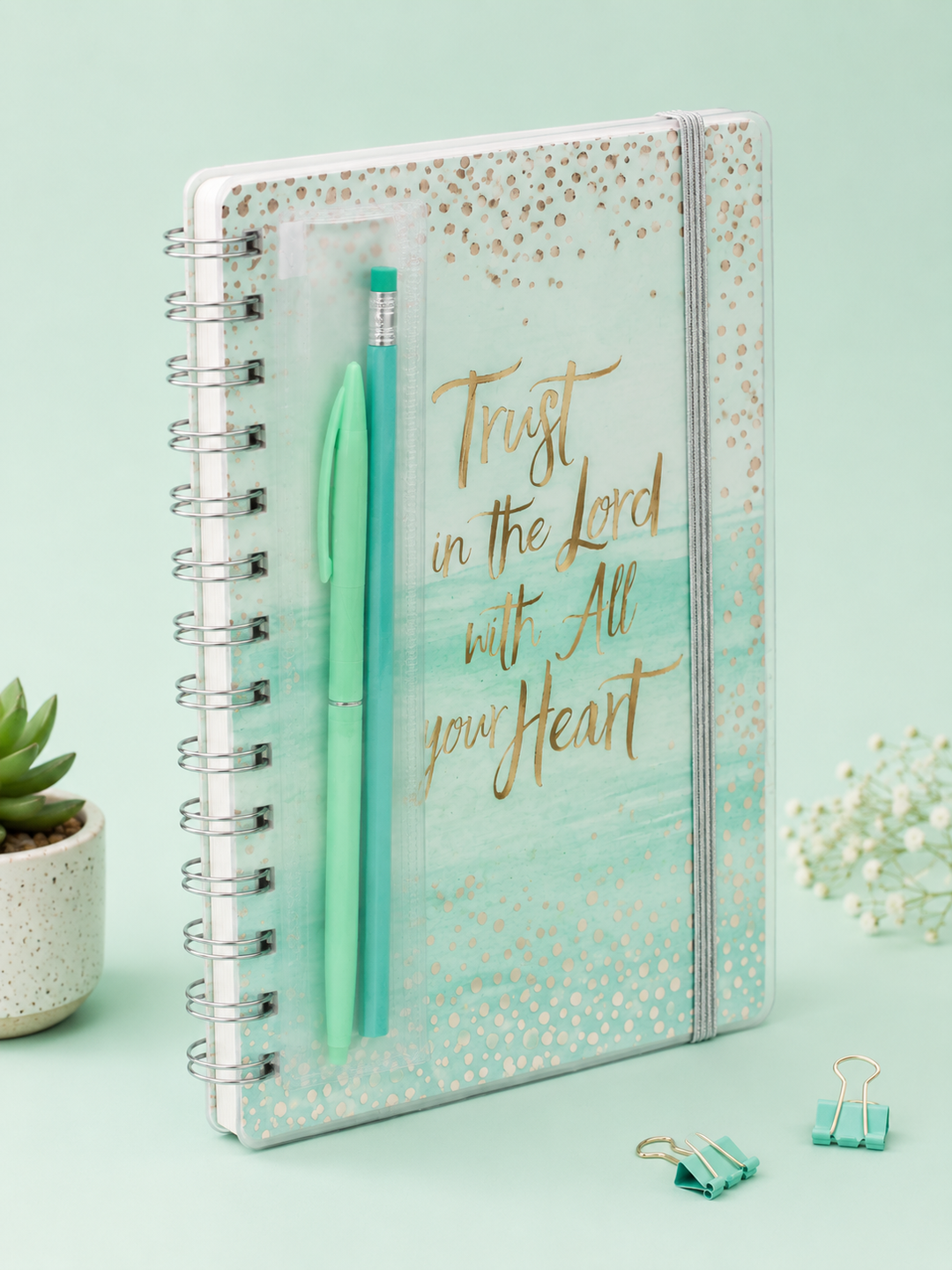 Mint Green Inspirational A5 Spiral Notebook Set | "Trust in the Lord with All Your Heart" Journal with Pen & Mechanical Pencil