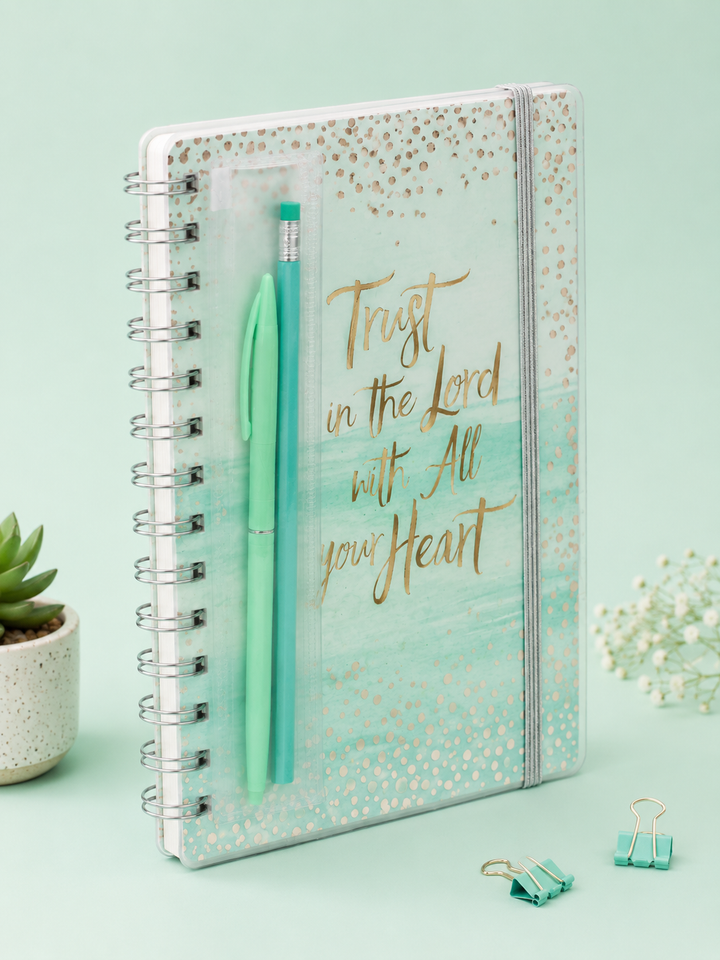 Mint Green Inspirational A5 Spiral Notebook Set | "Trust in the Lord with All Your Heart" Journal with Pen & Mechanical Pencil