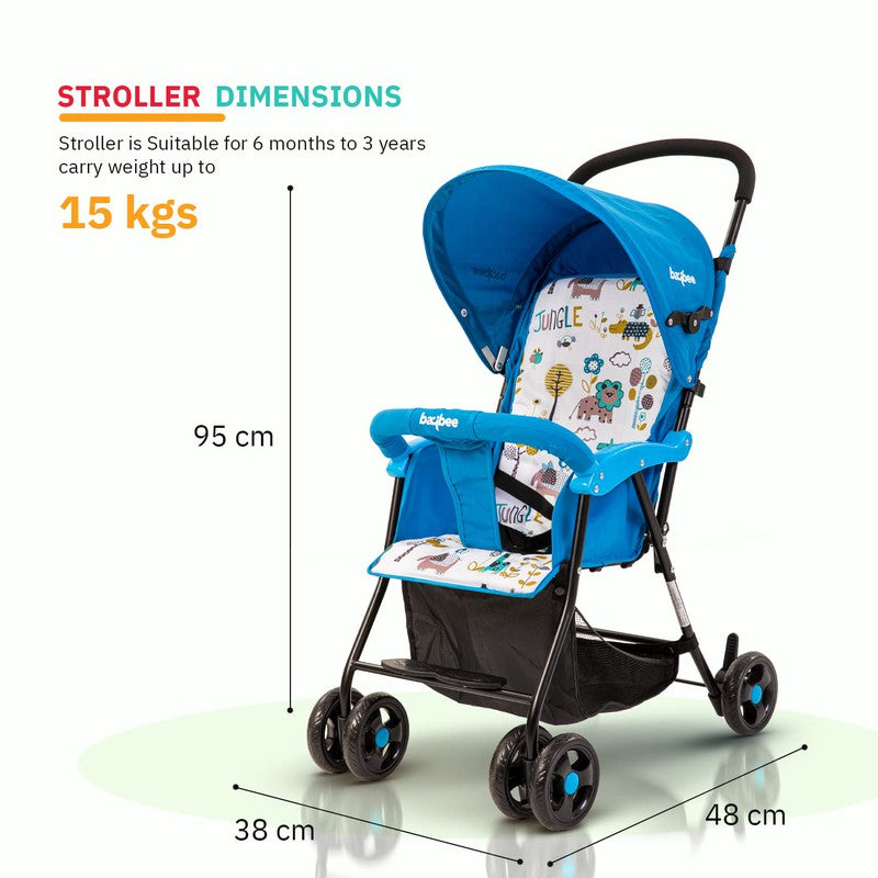 Portable Infant Baby Stroller for Newborn Babies with 2-Positions (Adjustable), Canopy, Round Grip Handle, Safety Harness & Storage Basket - COD Not Available