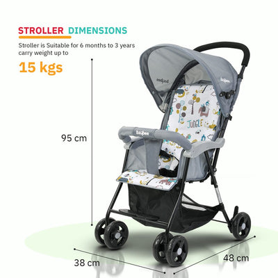 Portable Infant Baby Stroller for Newborn Babies with 2-Positions (Adjustable), Canopy, Round Grip Handle, Safety Harness & Storage Basket - COD Not Available