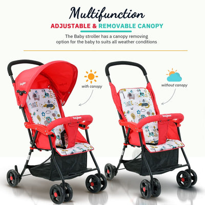 Portable Infant Baby Stroller for Newborn Babies with 2-Positions (Adjustable), Canopy, Round Grip Handle, Safety Harness & Storage Basket - COD Not Available