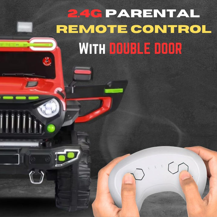 Battery Operated Angry Face Ride-on Jeep with Remote Control, Light & Music | 15.5 Kg | COD Not Available (3-8 Years)