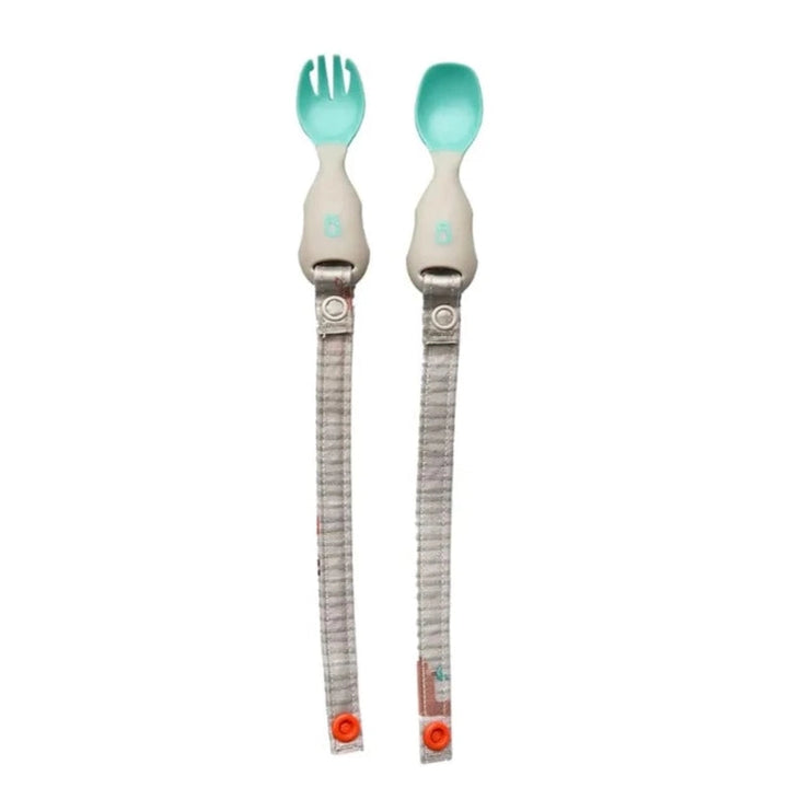 Handi Cutlery with Attachable Weaning Cutlery Set (Woodland Friends Grey)