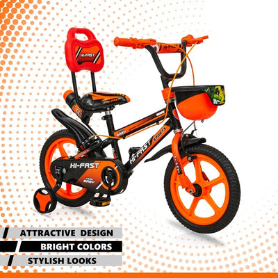 14 inch Sports Kids Cycle for Boys & Girls 2 to 5 Years with Training Wheels (Orange) - COD Not Available