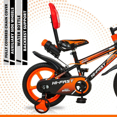 14 inch Sports Kids Cycle for Boys & Girls 2 to 5 Years with Training Wheels (Orange) - COD Not Available