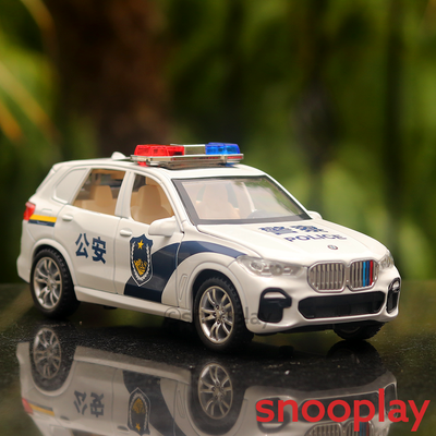 Resembling BMW Diecast Police Car with Openable Parts, Light & Sound | 1:32 Scale Model (6 Years Till Grown Ups)