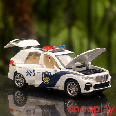 Resembling BMW Diecast Police Car with Openable Parts, Light & Sound | 1:32 Scale Model (6 Years Till Grown Ups)