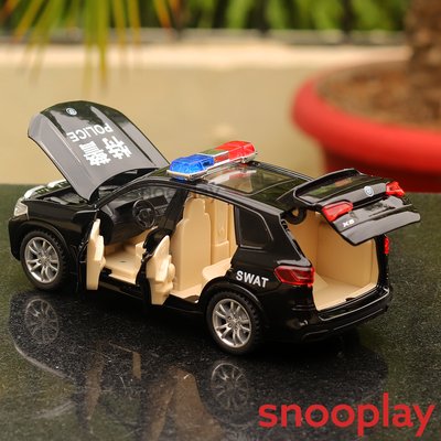 Resembling SWAT Police Force Diecast Car with Openable Parts, Light & Sound | 1:32 Scale Model (6 Years Till Grown Ups)