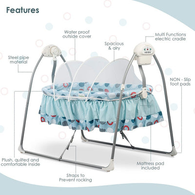 Wanda Electric Swing Cradle for Baby, Automatic Swing Baby Cradle with Mosquito Net, Remote, Toy Bar & Music | Baby Cradle Crib Jhula | Baby Swing Cradle - COD Not Available