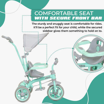3 IN 1 Tricycle With Canopy, Parent Handle, Sipper, Footrest, Safety Railing  for Kids (Green) | COD not Available