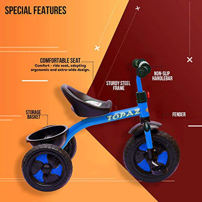 Heavy Duty Topaz Tricycle for Kids | Strongest Frame (Blue) | COD not Available