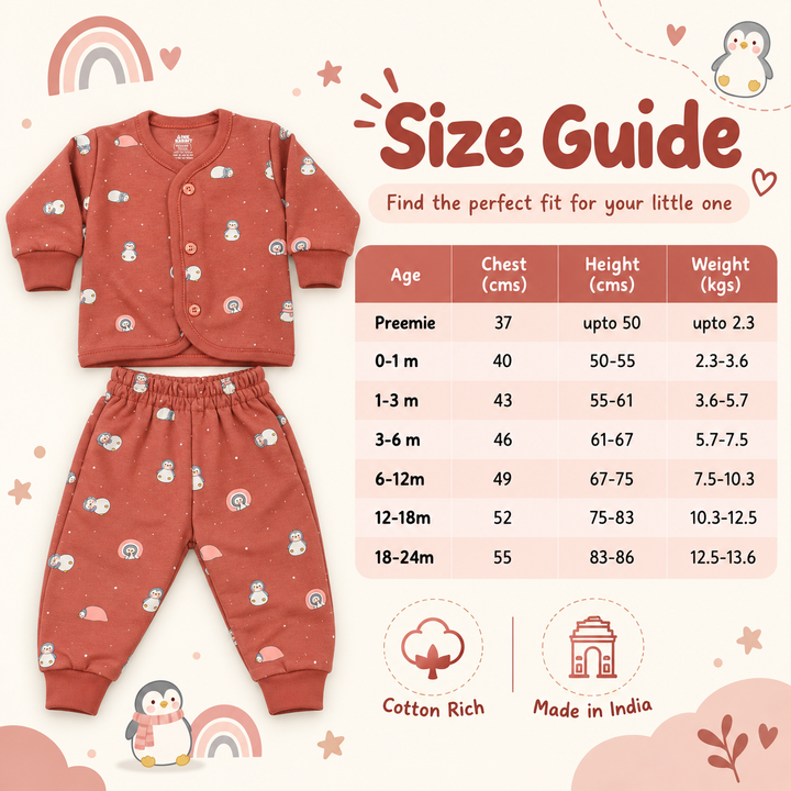 Pink Rabbit Preemie Cotton-Rich Knitted Full Sleeves Open-Front Vest & Pant Suit – 37 cm (Rust)