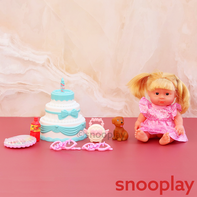 Baby Doll with Cake, Dog, Purse, Makeup Set (Pretend Play Set)