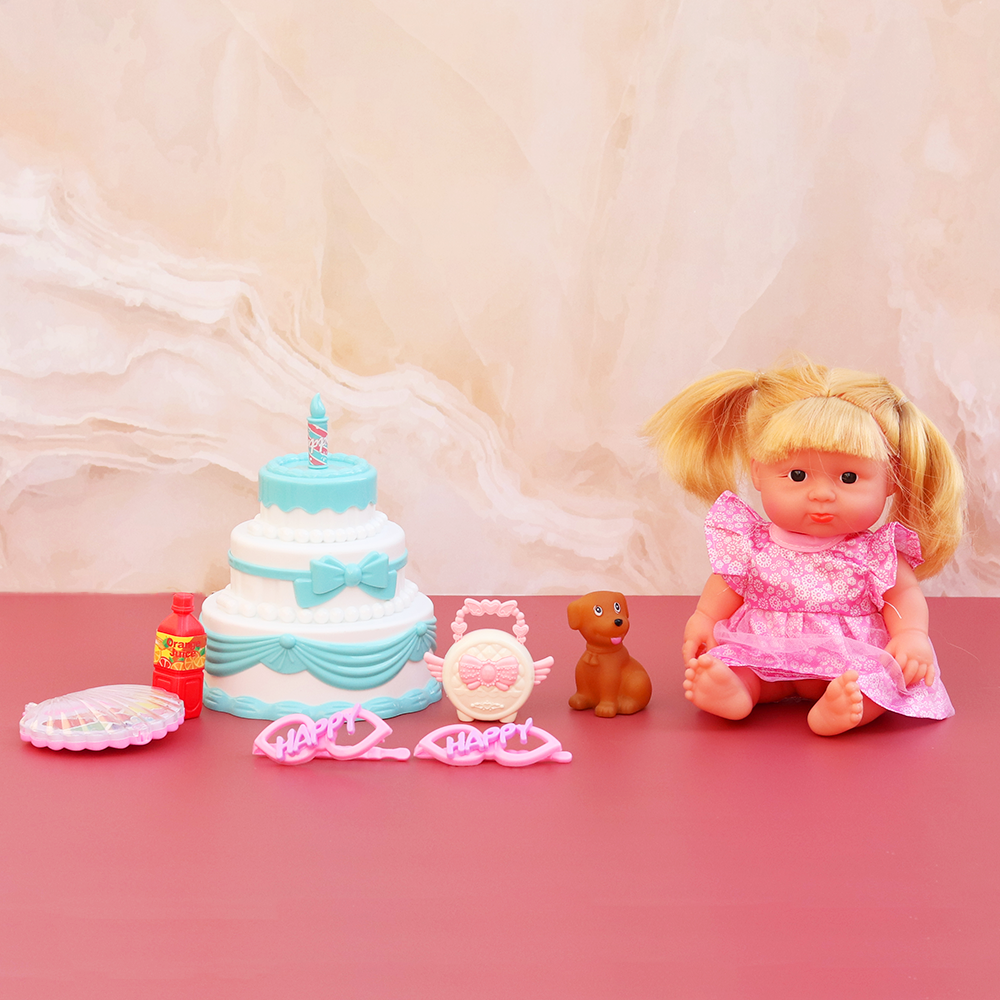 Baby Doll with Cake, Dog, Purse, Makeup Set (Pretend Play Set)