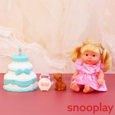 Baby Doll with Cake, Dog, Purse, Makeup Set (Pretend Play Set)