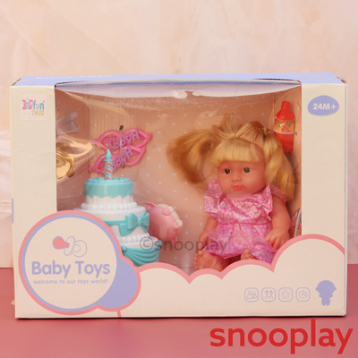 Baby Doll with Cake, Dog, Purse, Makeup Set (Pretend Play Set)