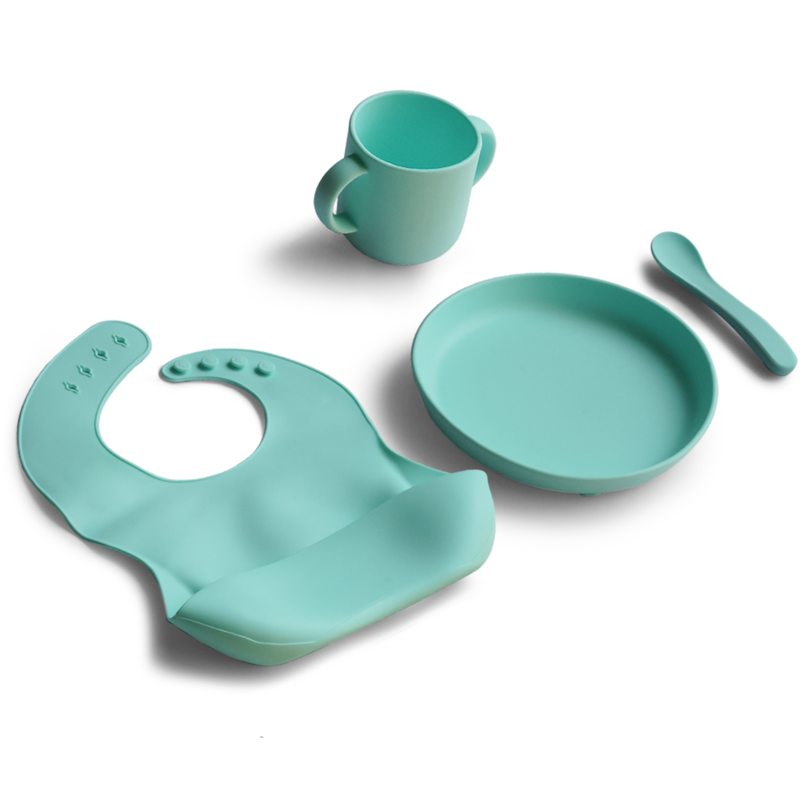 4 Piece Certified Silicone Baby Feeding Set (Microwave & Dishwasher Safe) - Blue