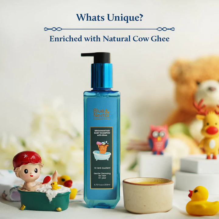 Blue Nectar Niraa Baby Shampoo with Natural Ghee for Gentle Cleansing | No Tear Formula (14 Herbs, 200ml)