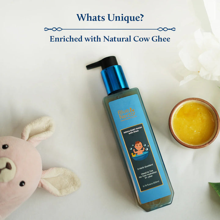 Blue Nectar Niraa Baby Body Wash with Natural Ghee | No Tear Hydration (9 herbs, 200ml)