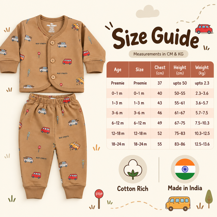 Pink Rabbit Preemie Cotton-Rich Knitted Full Sleeves Open-Front Vest & Pant Suit – 37 cm (Brown)