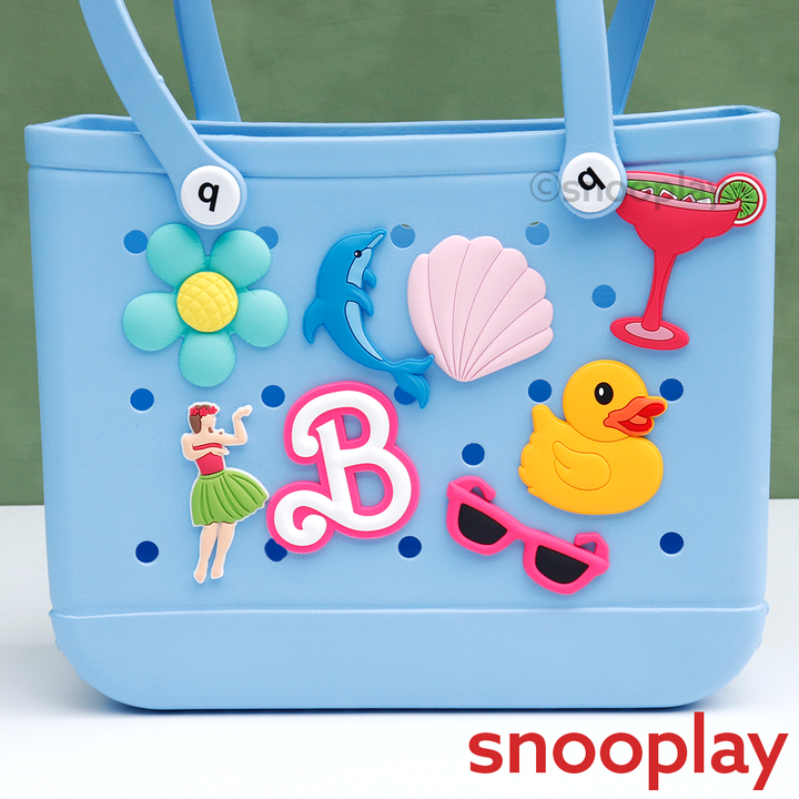 Large EVA Tote Bag with 8 Fun Charms - Waterproof & Durable (10 Years till Grown Ups) | Assorted Colors & Designs