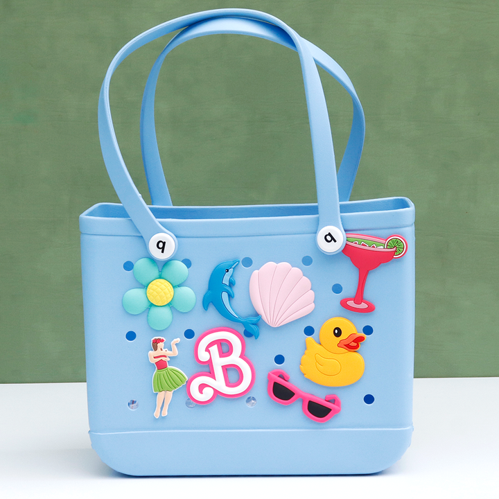 Large EVA Tote Bag with 8 Fun Charms - Waterproof & Durable (10 Years till Grown Ups) | Assorted Colors & Designs