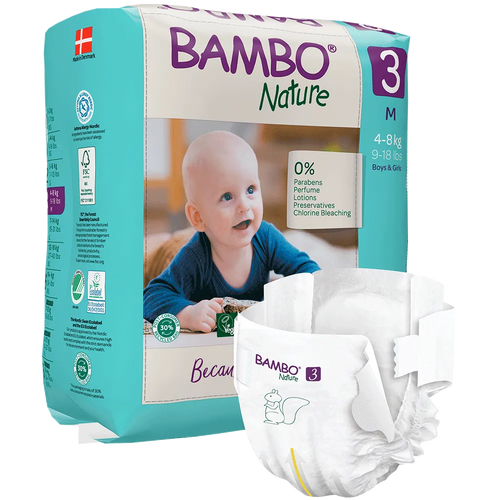 Bambo Nature (3-M) Diapers | 28 Diapers | 4-8 Kg | 9-18 lbs