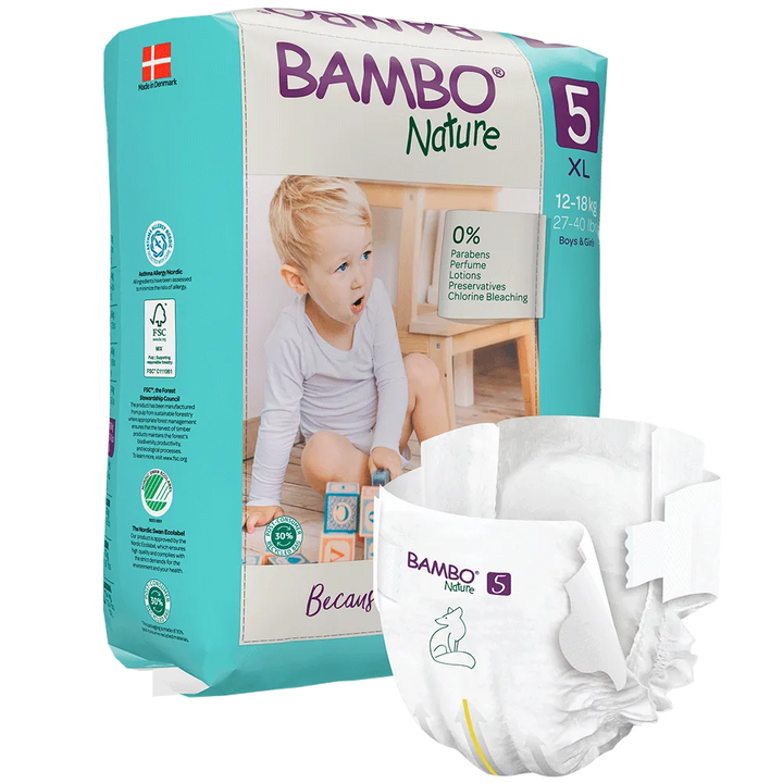 Bambo Nature (5-XL) Diapers | 22 Diapers | 12-18 Kg | 27-40 lbs