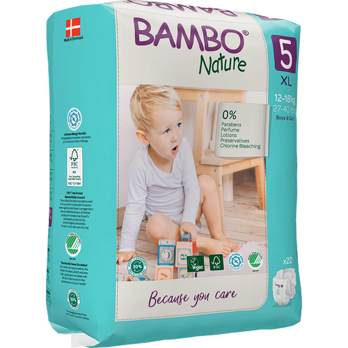 Bambo Nature (5-XL) Diapers | 22 Diapers | 12-18 Kg | 27-40 lbs