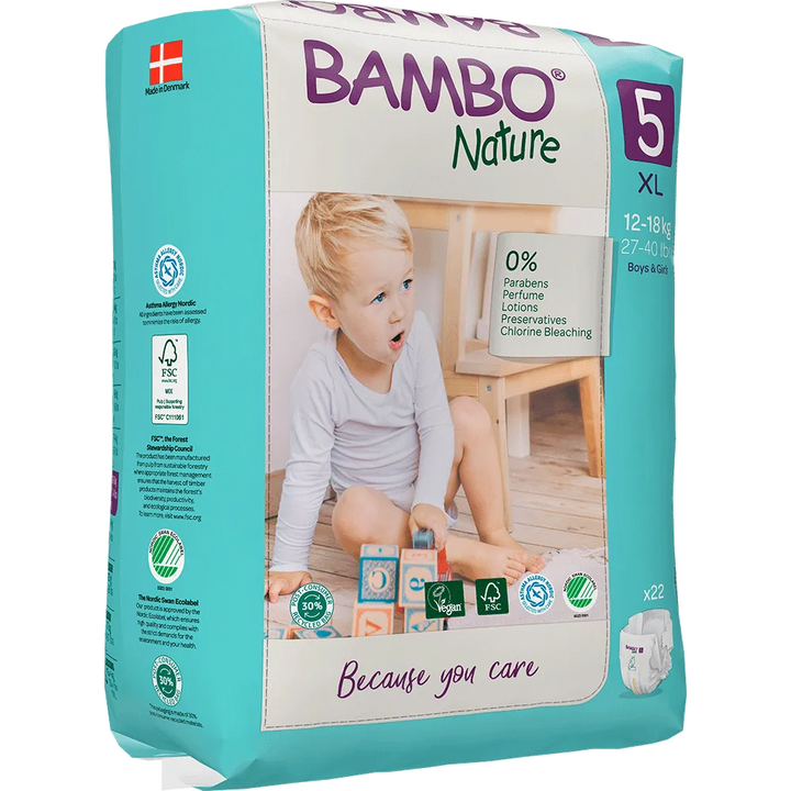 Bambo Nature (5-XL) Diapers | 22 Diapers | 12-18 Kg | 27-40 lbs