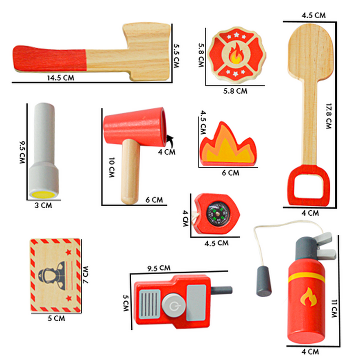 11 Pieces Wooden Fire Rescue Tool Kit (3-6 Years)