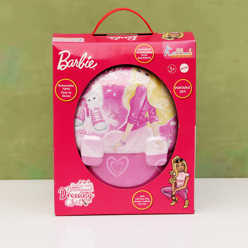 Kriiddaank Original Licensed Barbie 2 in 1 Trolley with Backpack Toy Dressing Set with 13 Makeup Accessories (3-6 Years)
