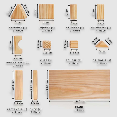 Natural Wooden Building Blocks Set (34 pcs & 1 Plank)