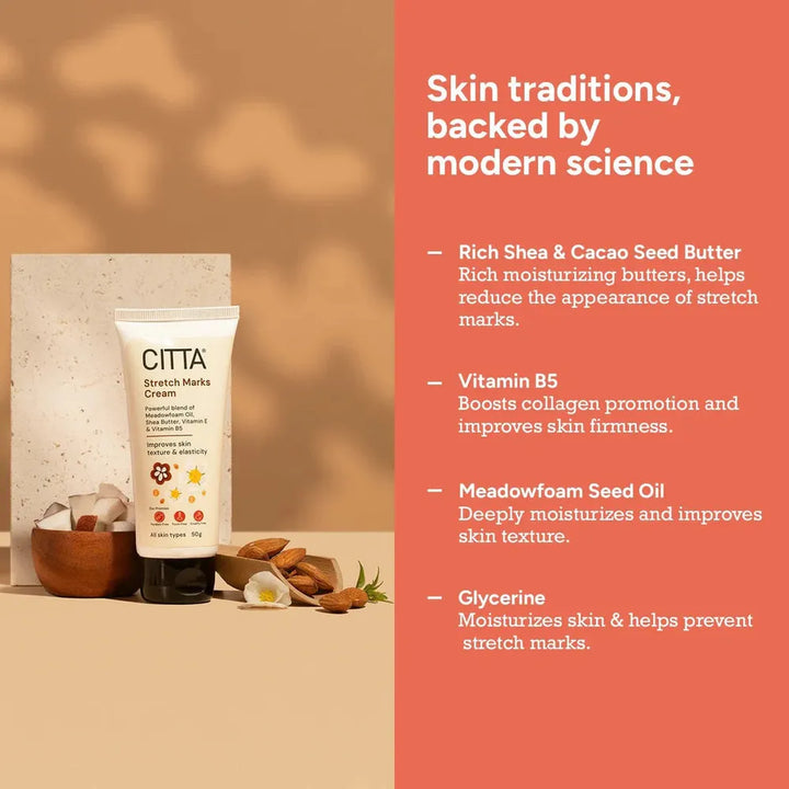 Citta Stretch Marks Cream | Shea & Cocoa Butter Blend with Vitamin E for Smooth, Elastic Skin