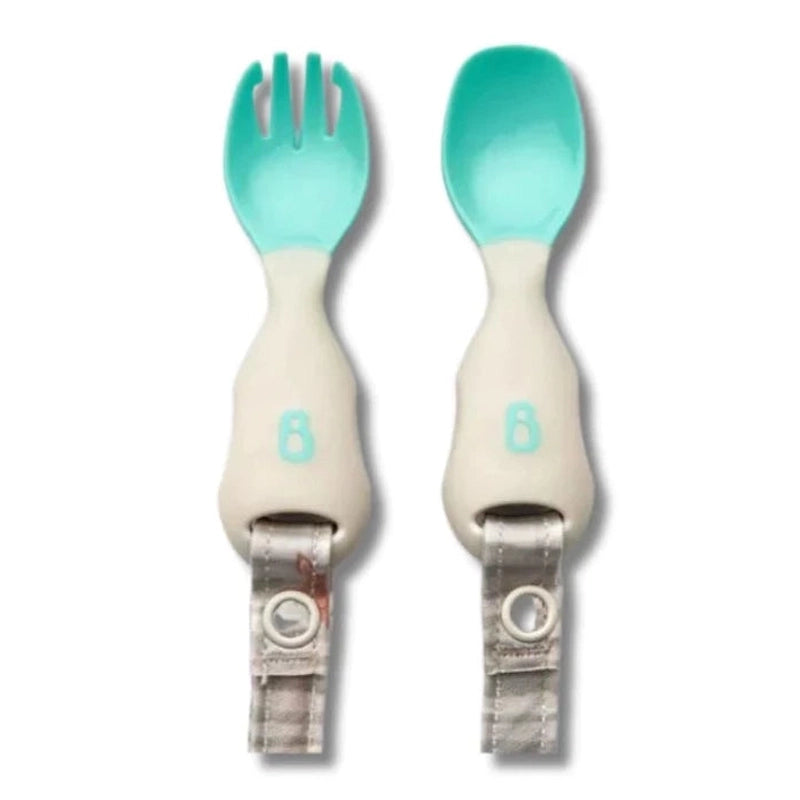 Handi Cutlery with Attachable Weaning Cutlery Set (Woodland Friends Grey)