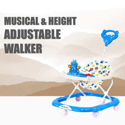 Baby Foldable Activity Walker with Rattles, Parent Handle Rod & Adjustable Height | Butterfly  | Blue