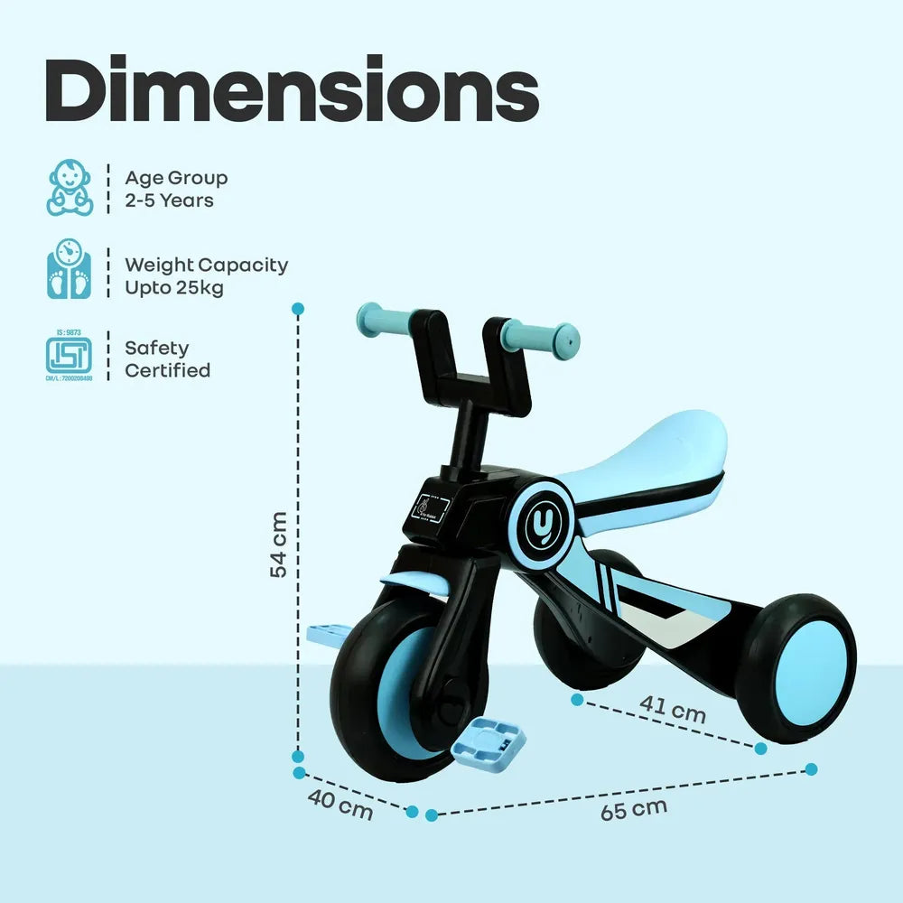 R for Rabbit Tiny Toes Y Ace Kids Tricycle – Blue Black | BIS Certified & Sturdy Frame | Anti-Slip Handlebars & Comfortable Seat