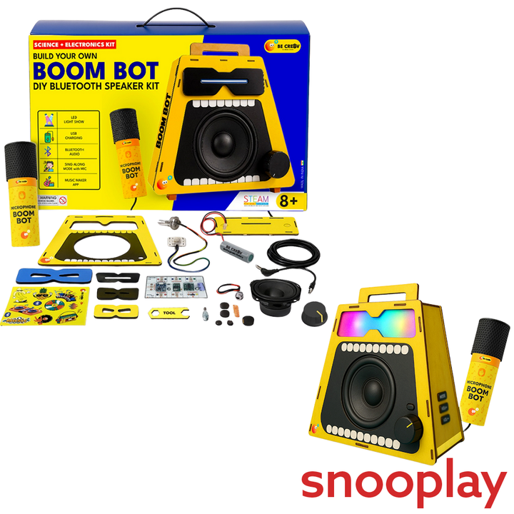 BE CRE8V DIY BOOM BOT Bluetooth Speaker Kit - Build, Learn & Rock Your Beats with Mic, Light Show, Bluetooth & Music App (8-16 Years)