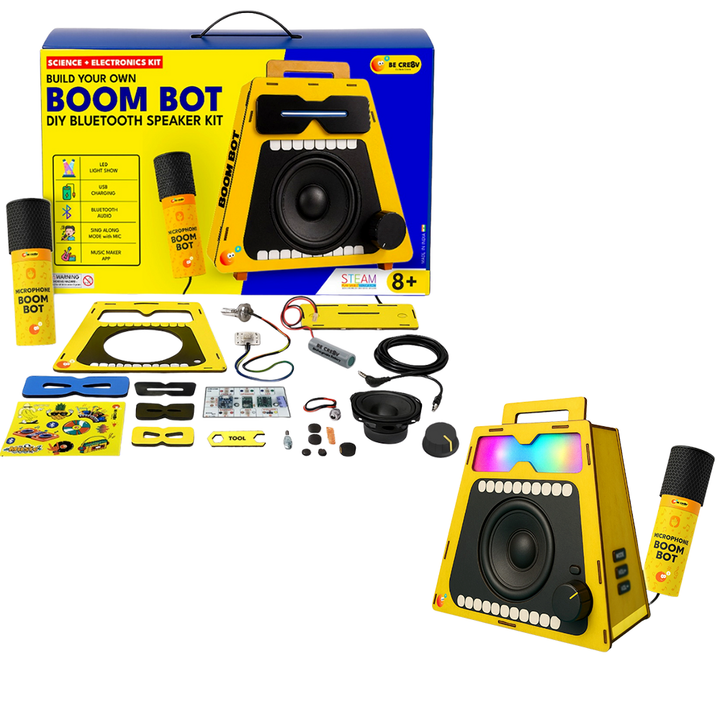 BE CRE8V DIY BOOM BOT Bluetooth Speaker Kit - Build, Learn & Rock Your Beats with Mic, Light Show, Bluetooth & Music App (8-16 Years)